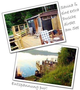 Die Sauna unseres schwarzen Ferienhauses am See bietet Platz für bis zu 4 Personen.